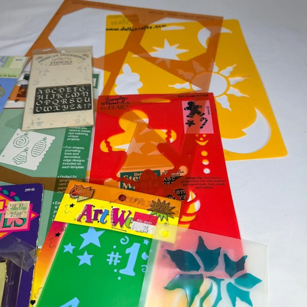 Vintage Craft Stencil Lot Plaid Delta Christmas‎ Celestial Alphabet Brass 15pc+